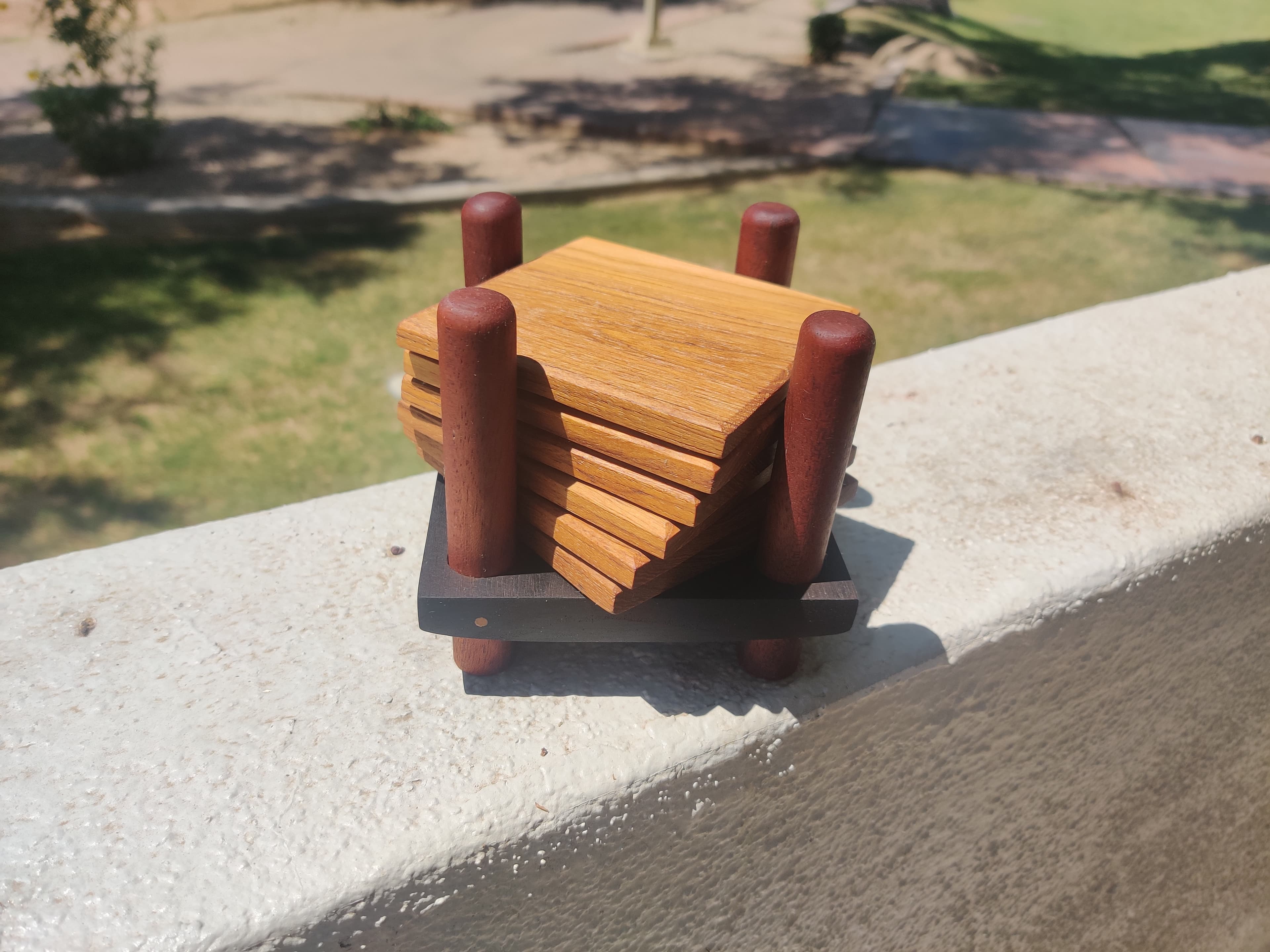 Teak coasters finished with Cactus Wax Traditional